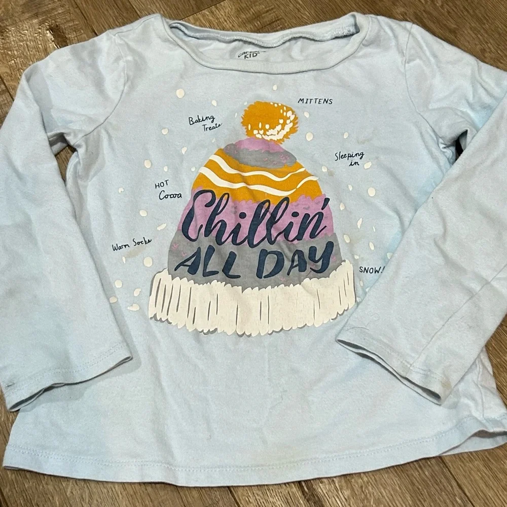 Carter's L/S Shirt Girls 5T Winter Hat Tee Top Blue